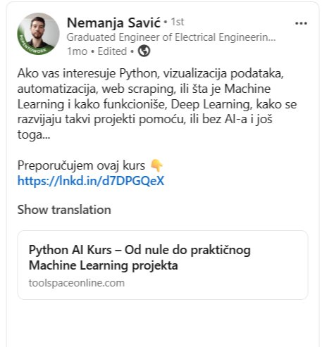 LinkedIn recenzija – Milan Vasic, Senior Software Engineer